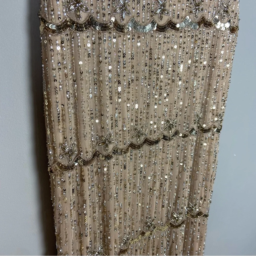 Mac Duggal cap sleeve sequin beaded embellished column gown nude 11175_15